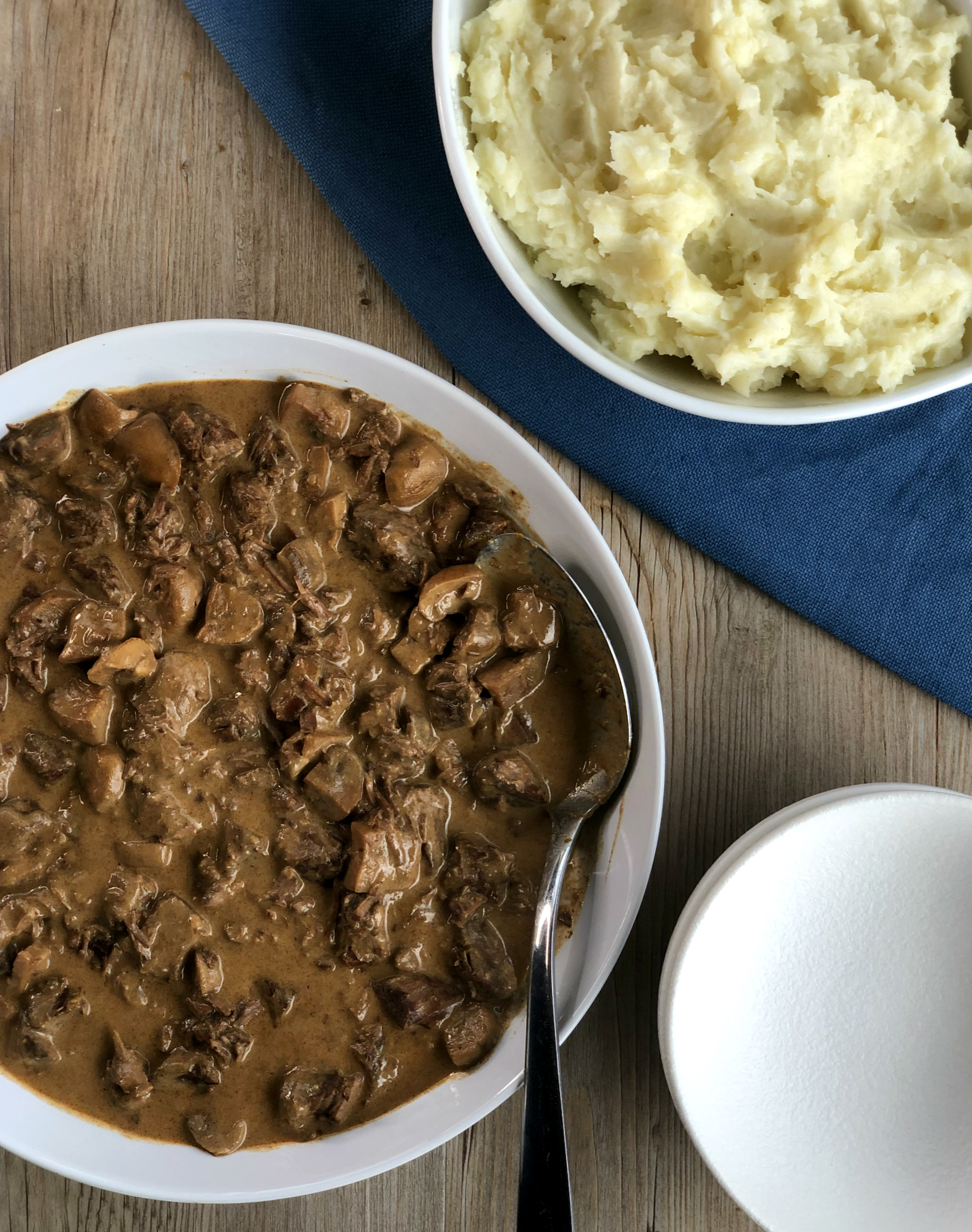 Serve Beef Stroganoff with Mashed Potatoes or Rice 