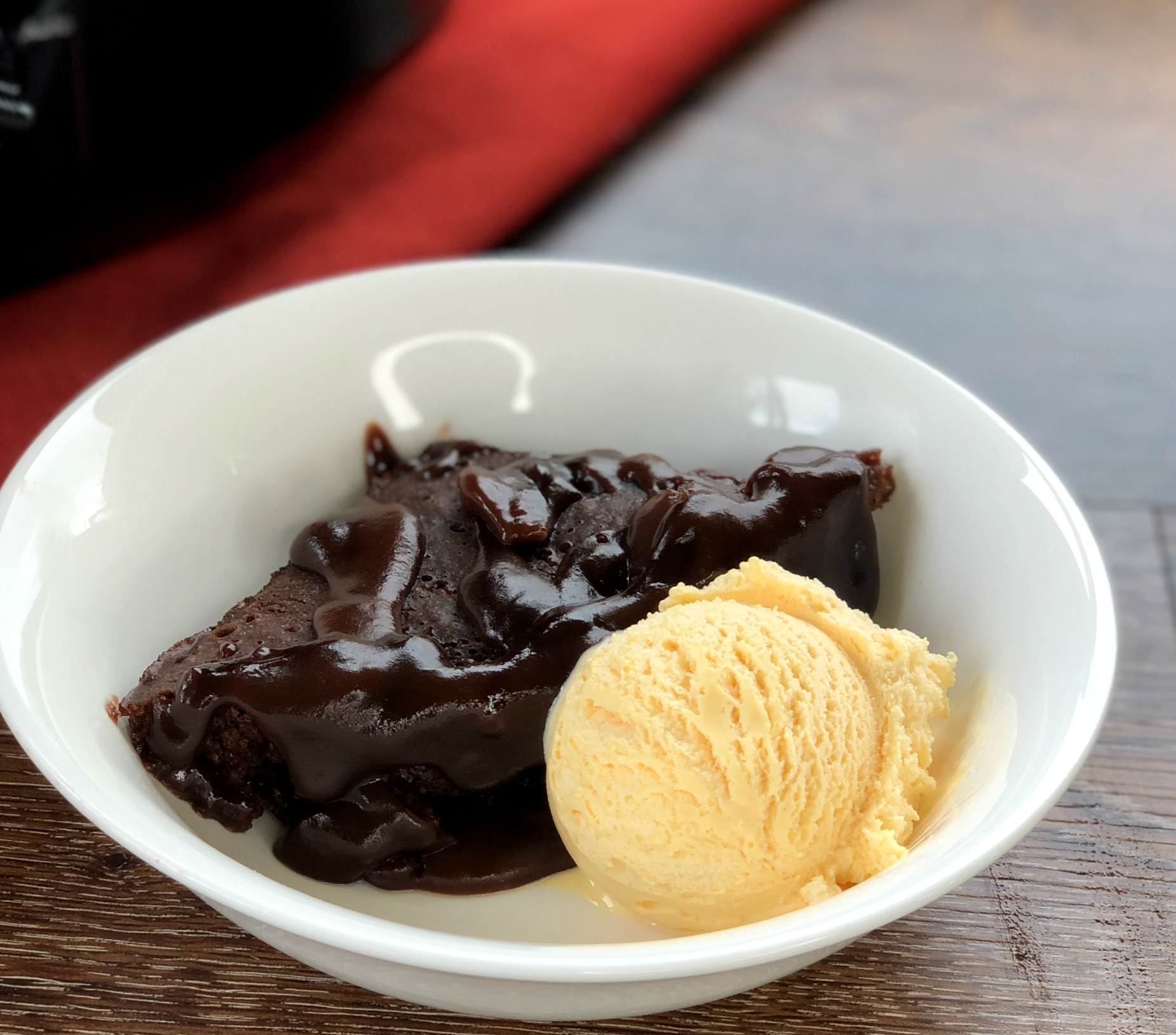 Self Saucing Pudding with Ice Cream 