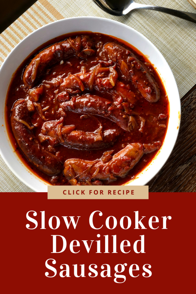 Slow Cooked Devilled Sausages Pinterest Pin