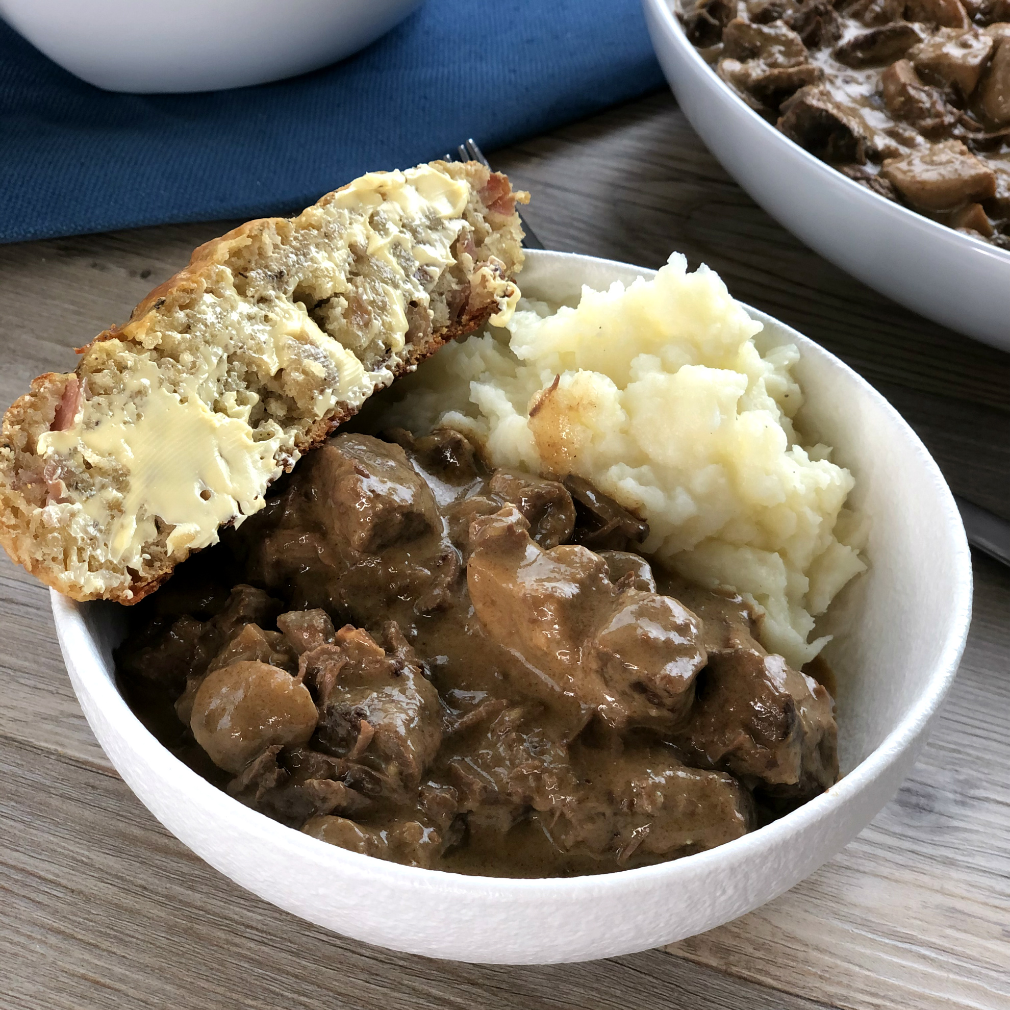 Just Slow Cooker Recipes Beef Stroganoff with Cheesy Savoury Loaf 