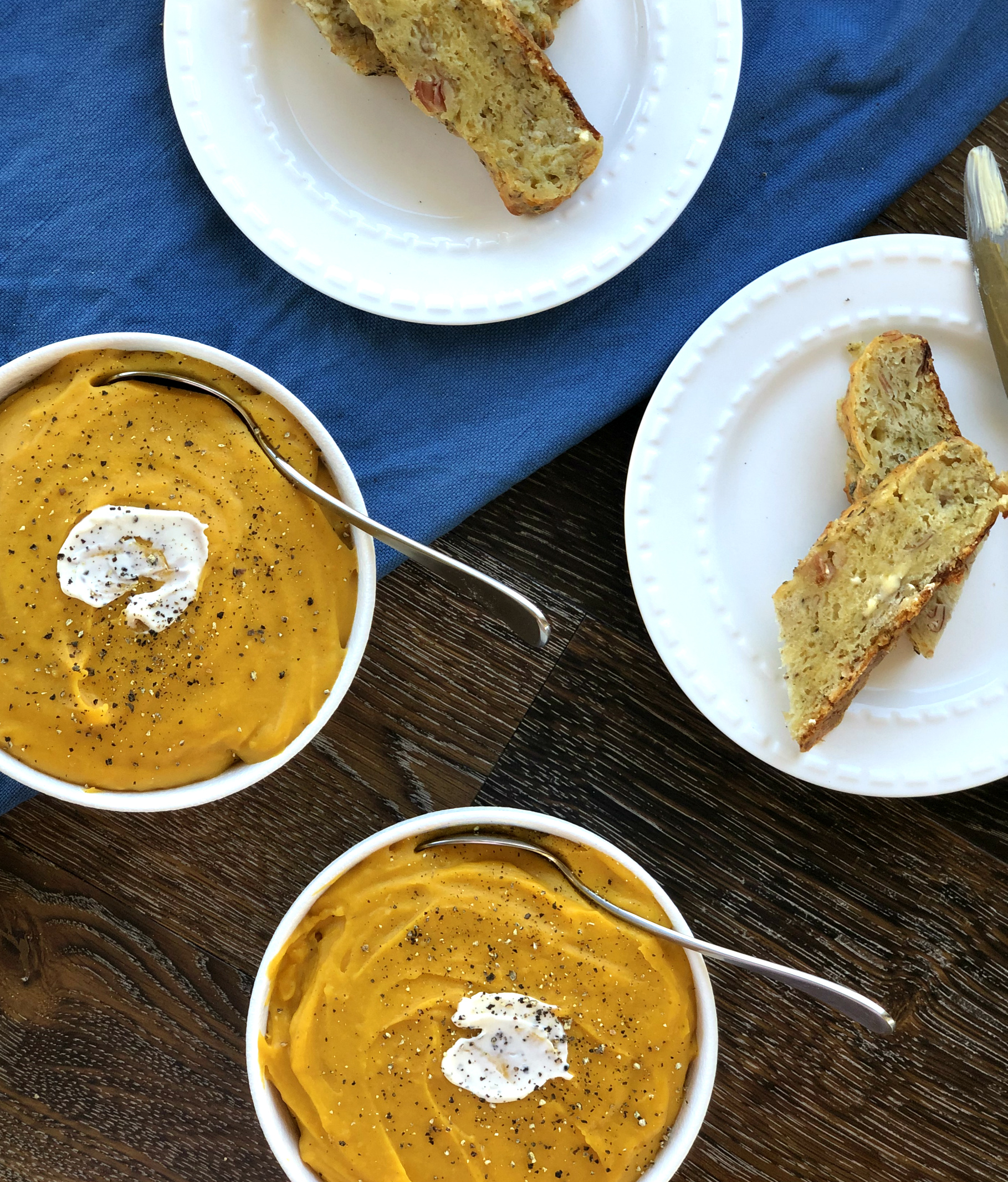 Pumpkin Soup with Cheesy Crusty Loaf 