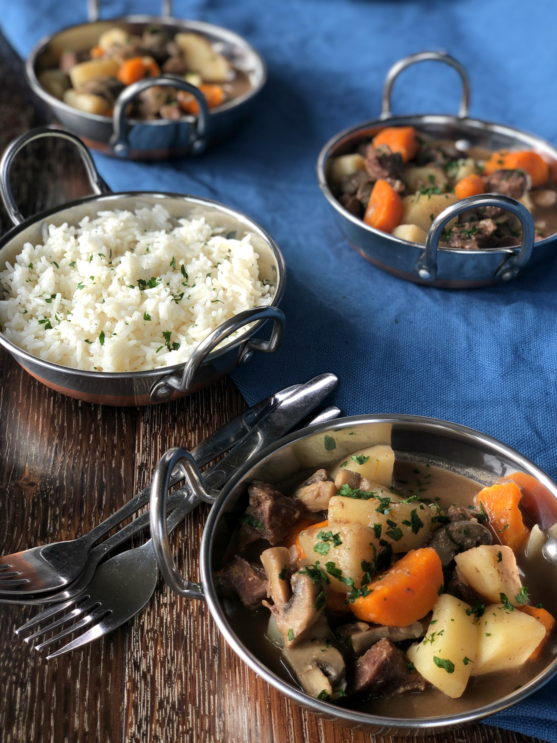 Bowls of Thai Green Beef Curry with Rice 