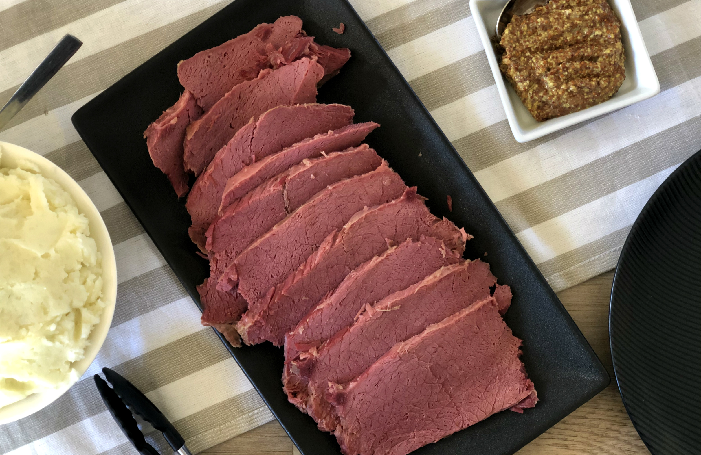 Sliced Corned Silverside with Mashed Potato & Mustard