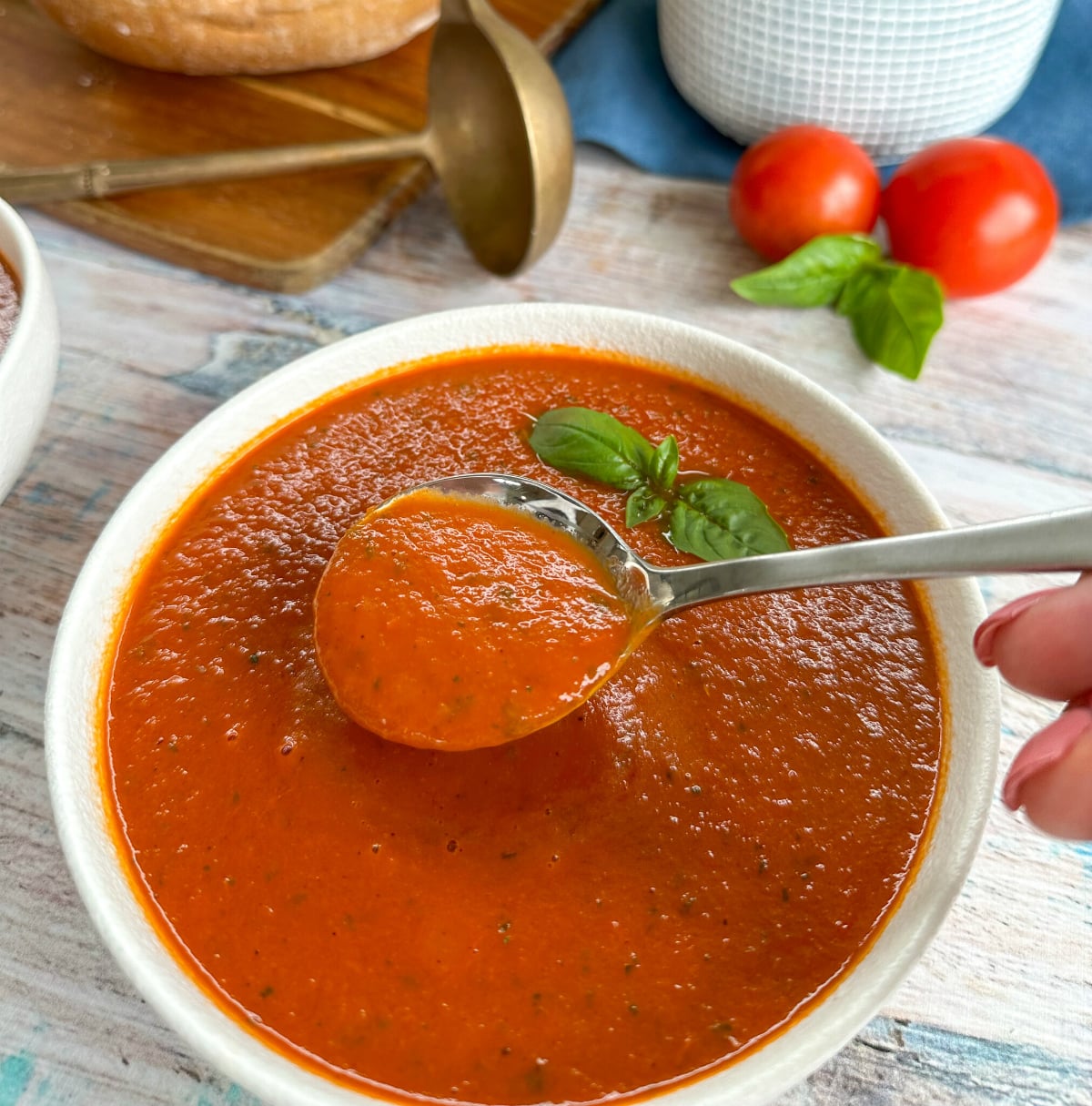 spoonful of tomato basil soup