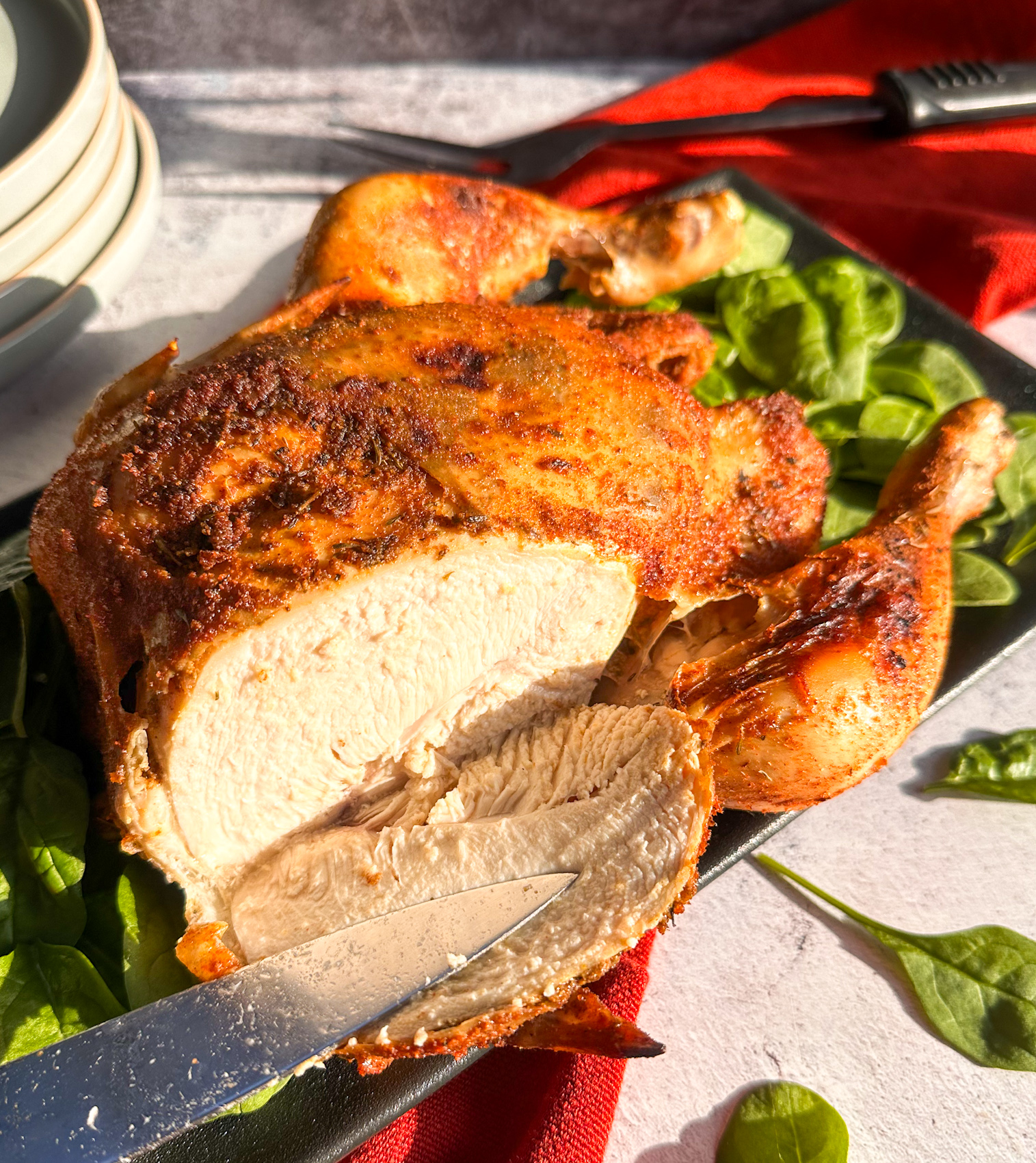 Tender juicy whole roasted chicken in the slow cooker