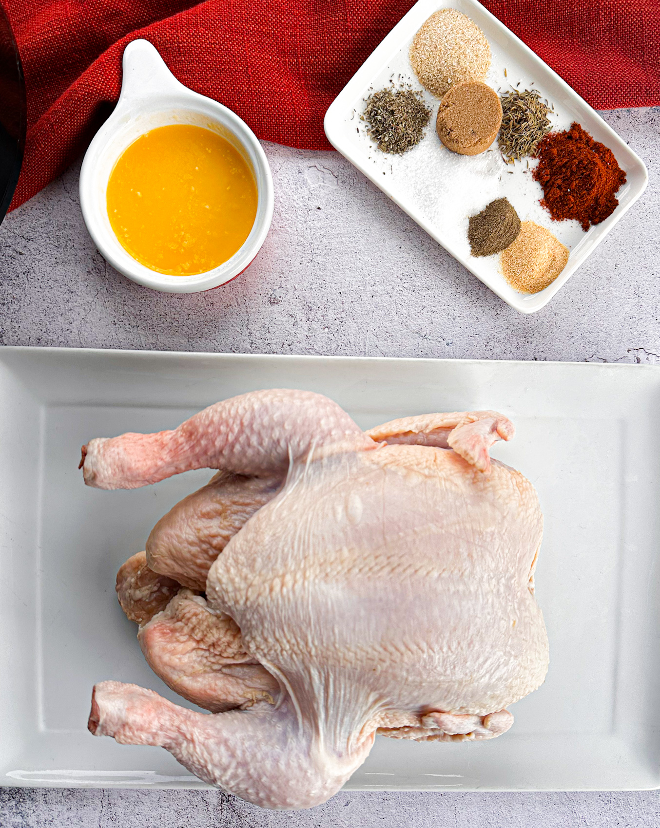 Raw chicken, butter and spices 