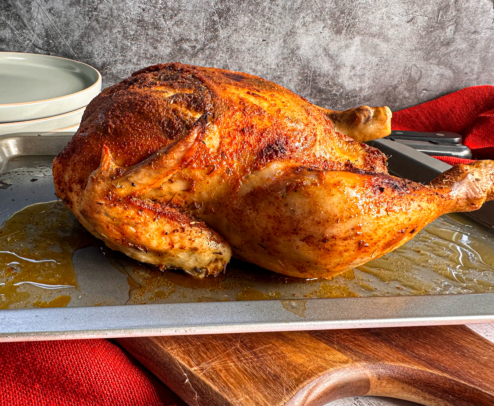 How to crisp up skin on a slow cooker chicken, on an oven tray, drizzle with olive oil and grill 