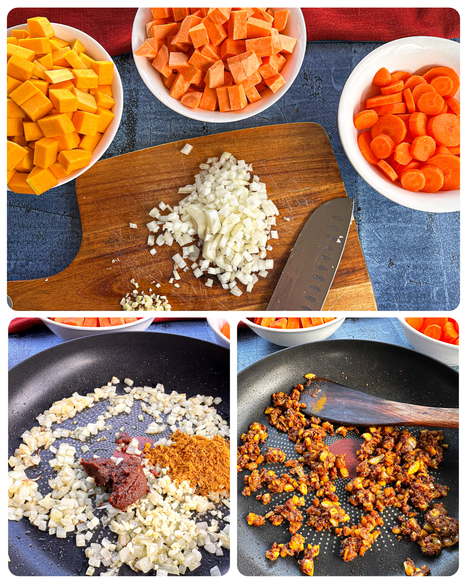 How to make the fragrant spices and onion in the first step of the recipe