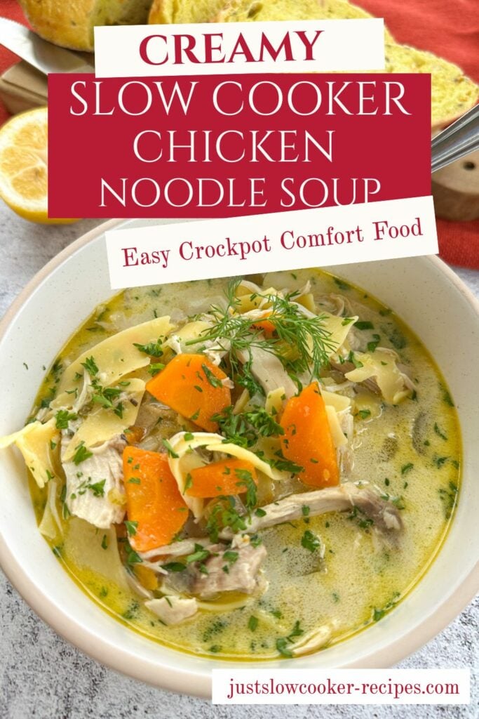 Creamy Slow Cooker Chicken Noodle Soup Pinterest Pin