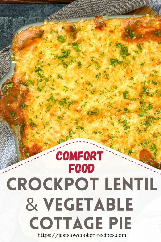 Easy Vegetarian Cottage Pie with Lentils (Slow Cooker Recipe) Pinterest Pin