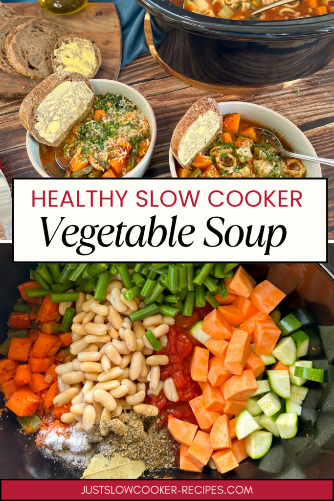 healthy slow cooker vegetable soup with beans and vegetables