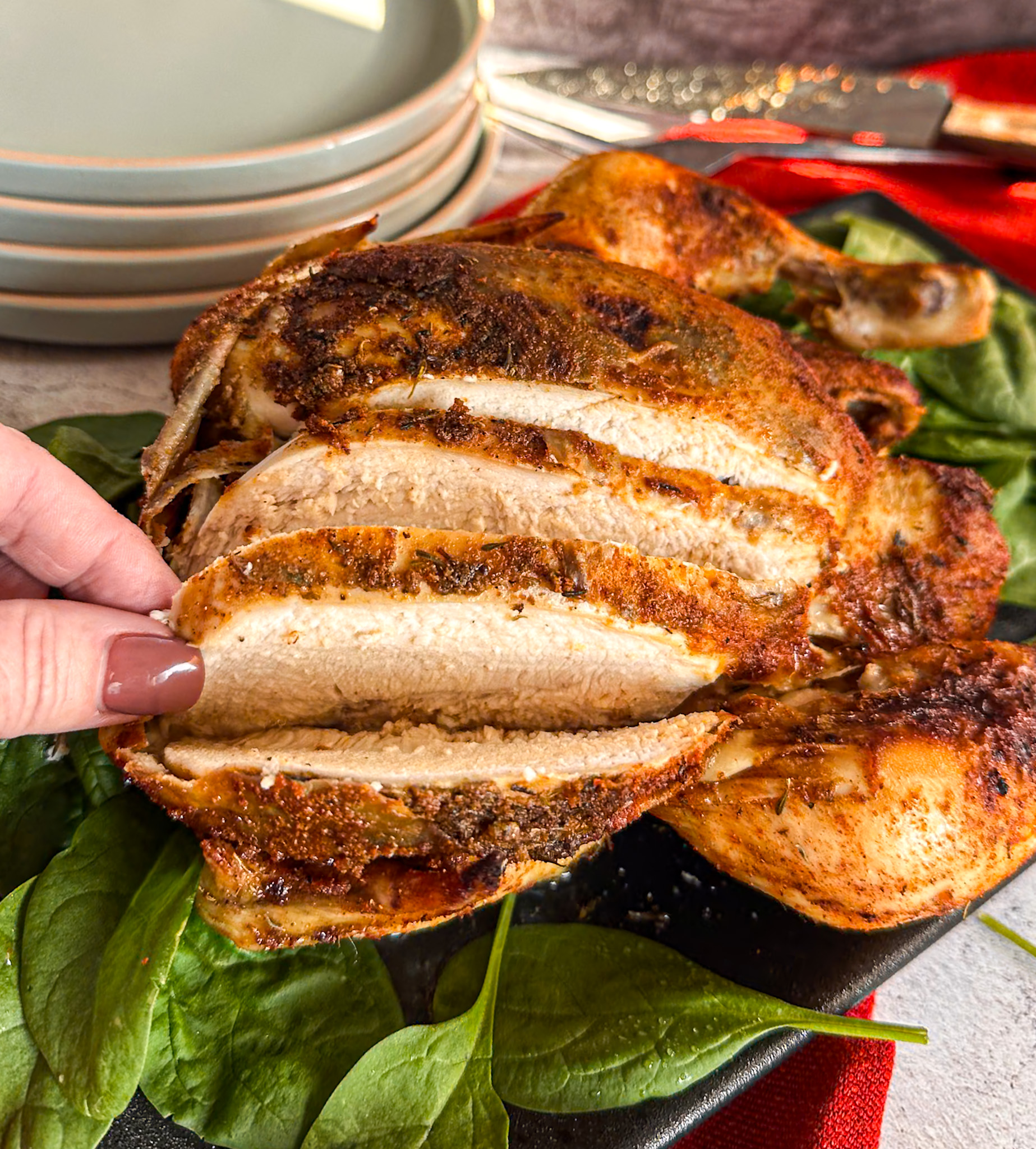 Sliced moist slow cooker whole chicken