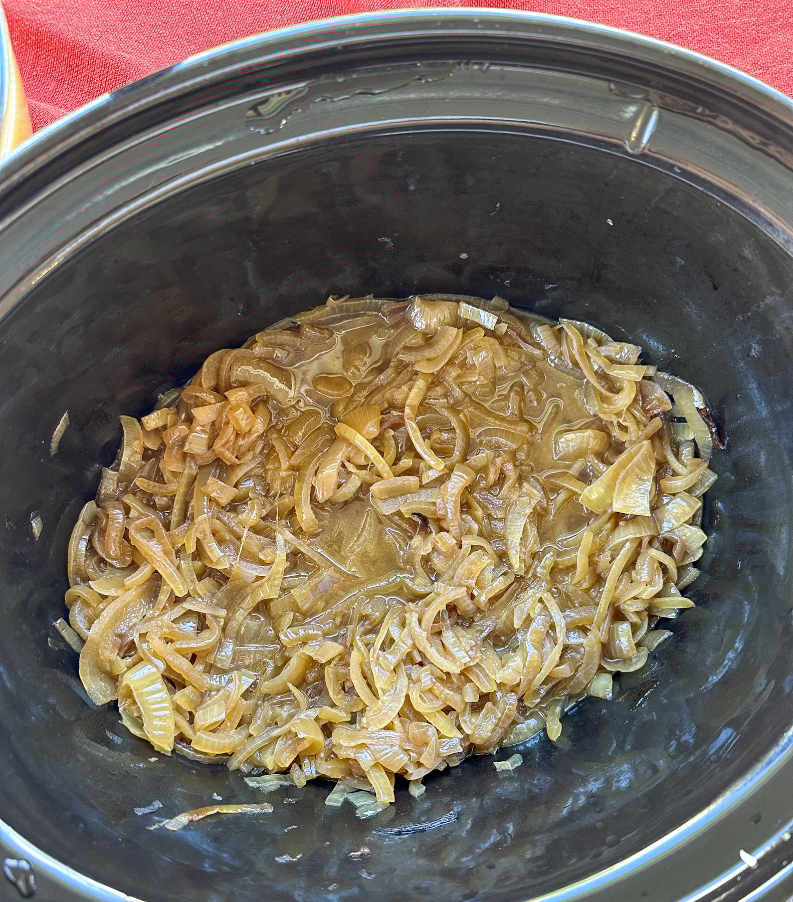 onions after they have been cooked in the slow cooker on low for 12 hours