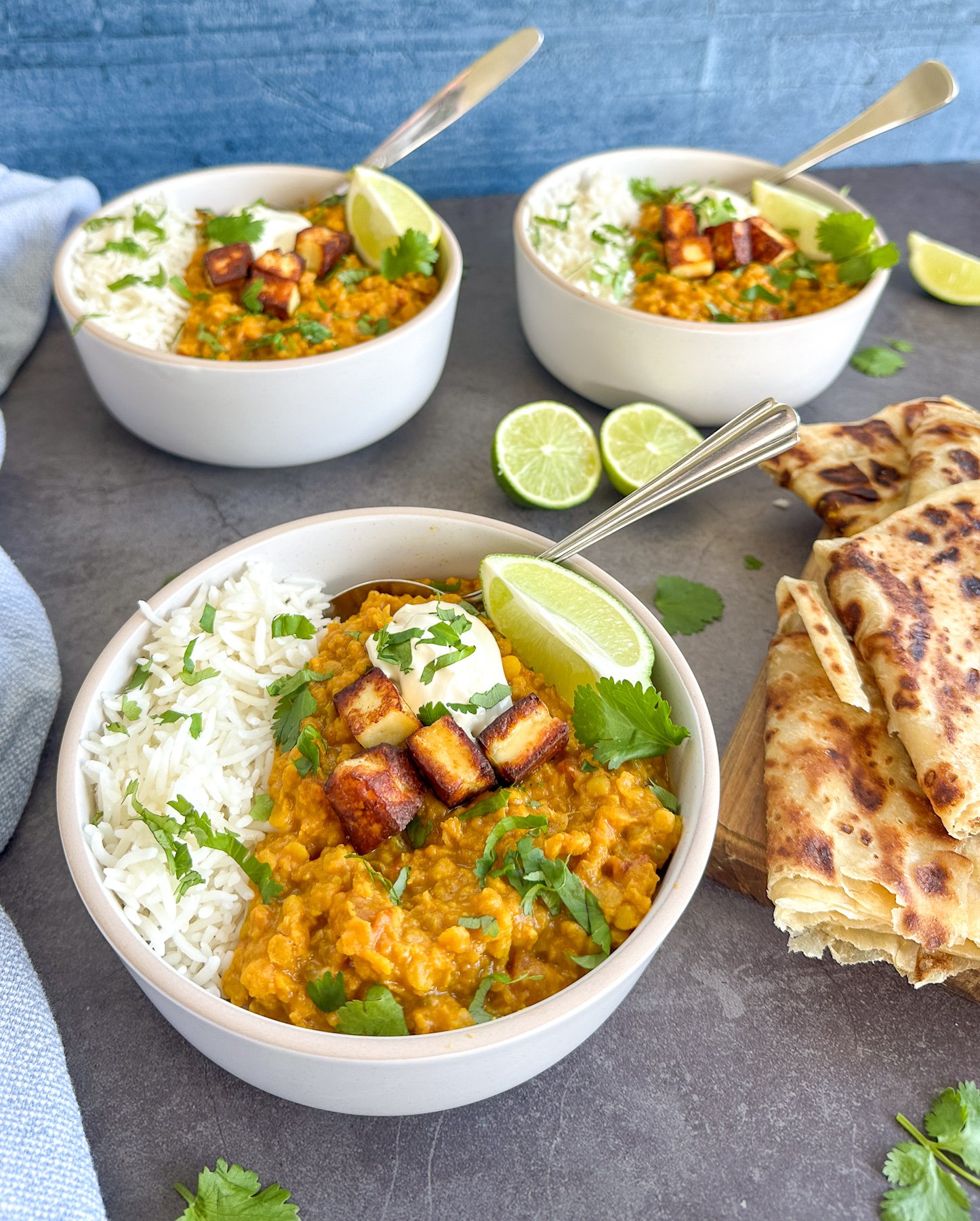 bowls of red lentil curry