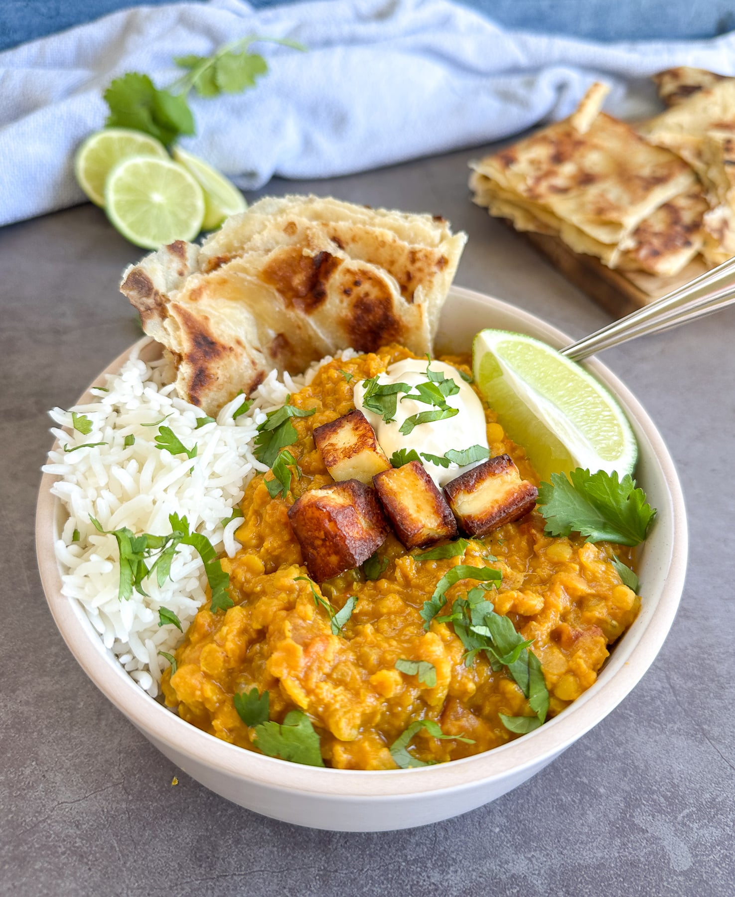 slow cooker red lentil curry with paneer and lime