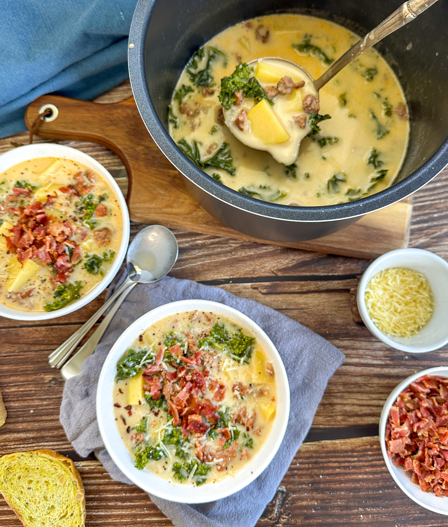 Slow cooker showing Zuppa Toscana being served