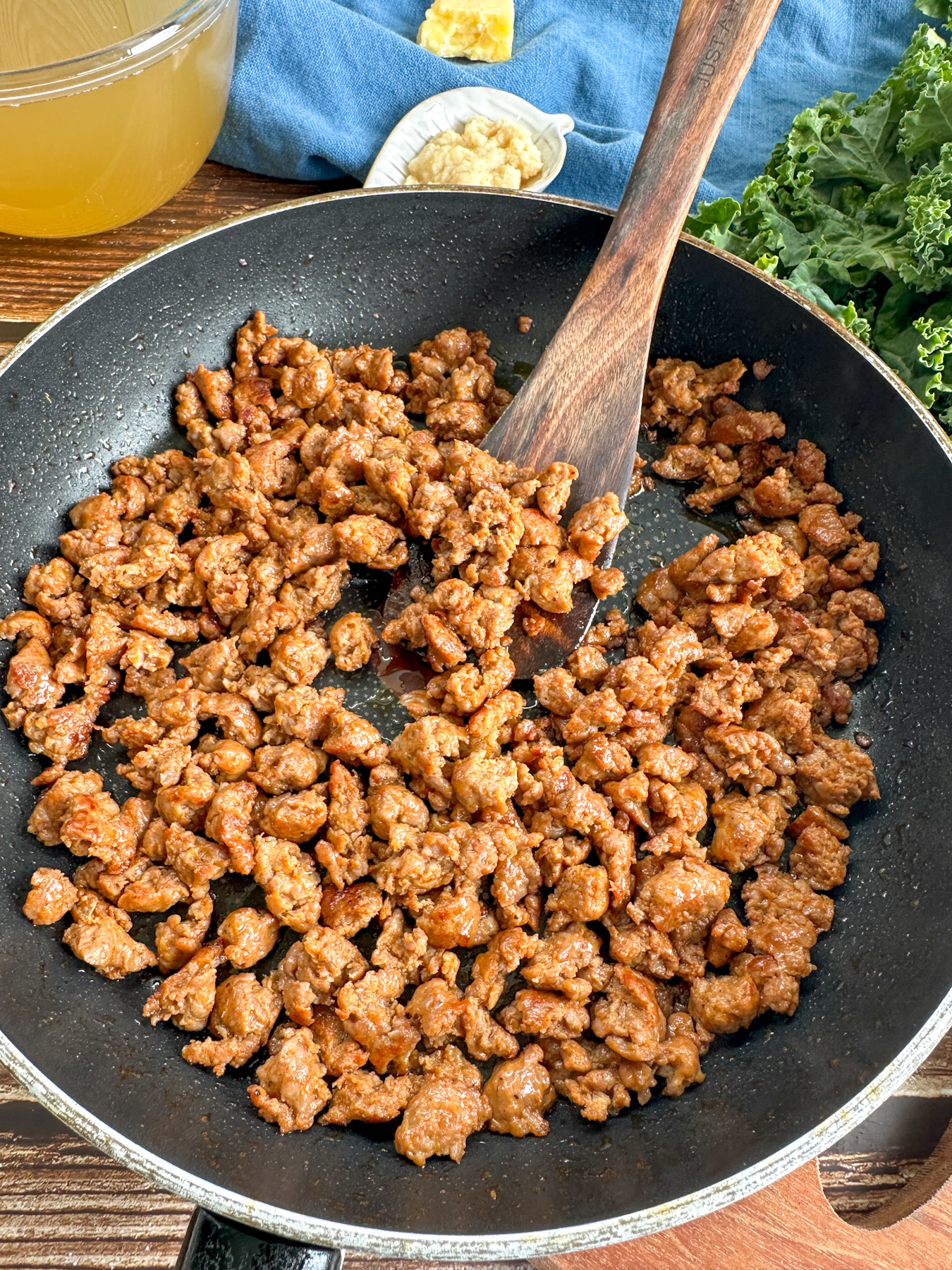 browning sausage meat for the soup