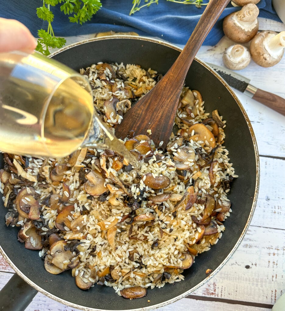 deglazing the pan with wine