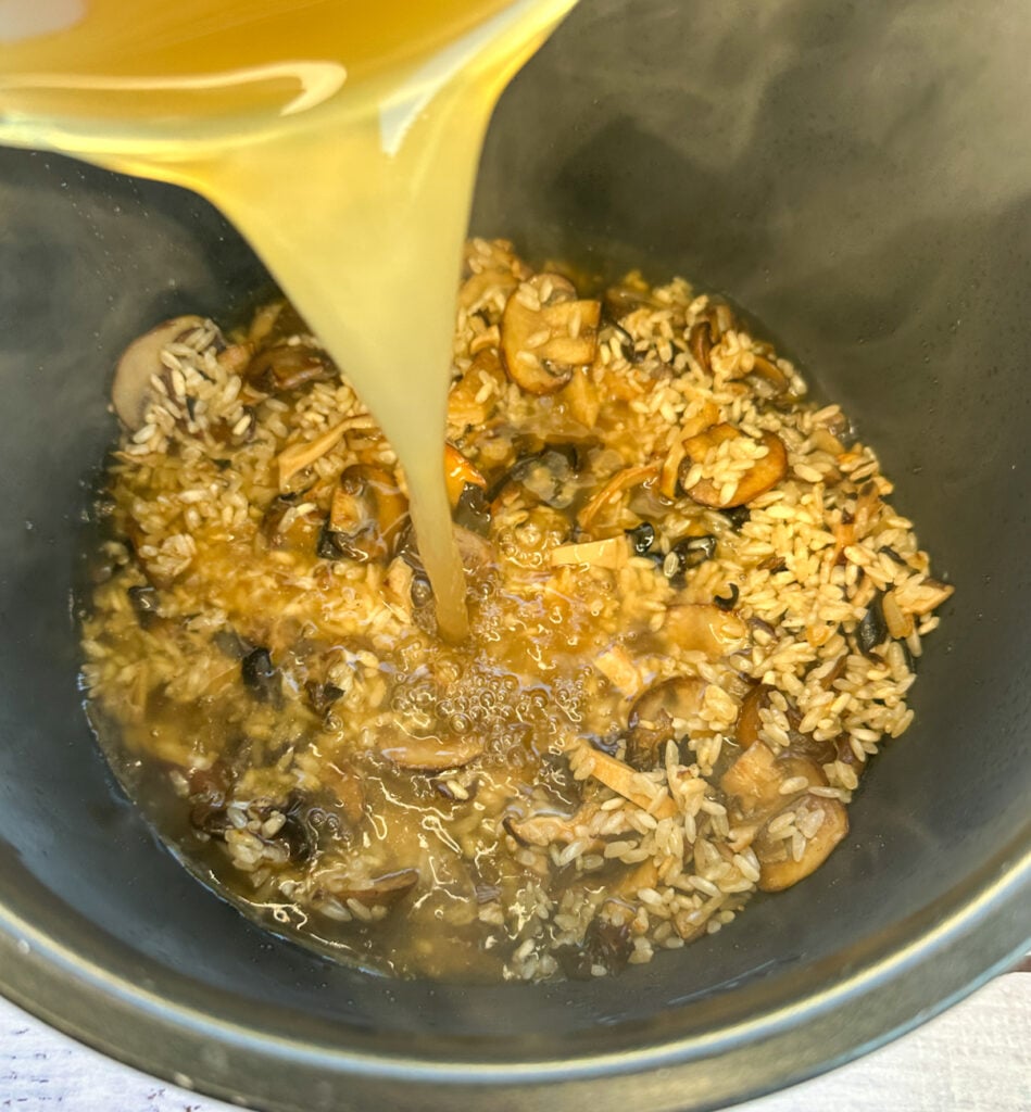 Slow Cooker Mushroom risotto with stock