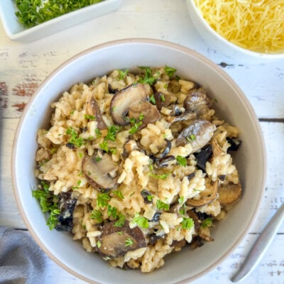 Bowl of slow cooker mushroom risotto