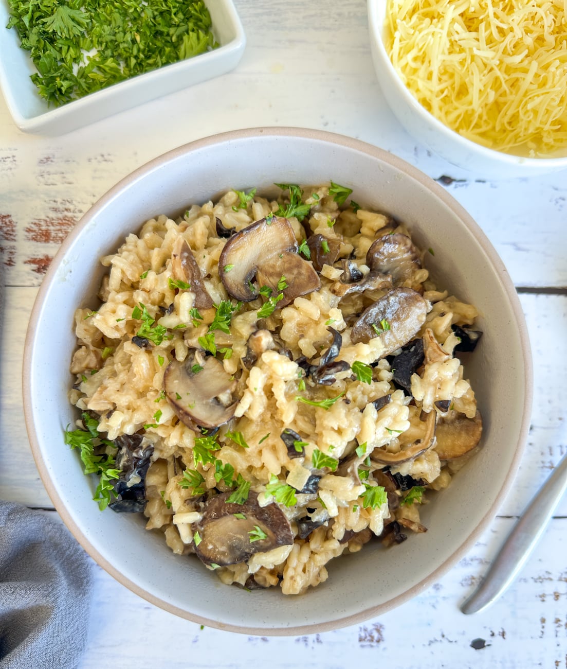 Bowl of slow cooker mushroom risotto