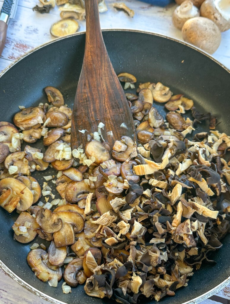 mushrooms in a frying pan