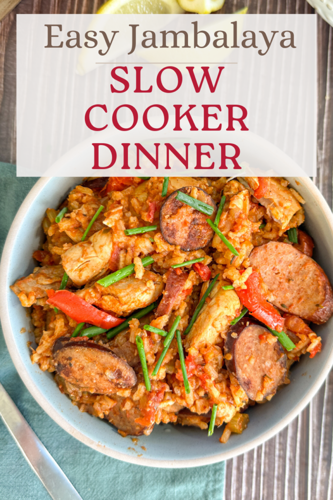 Easy Slow Cooker Chicken & Sausage Jambalaya Pinterest Pin