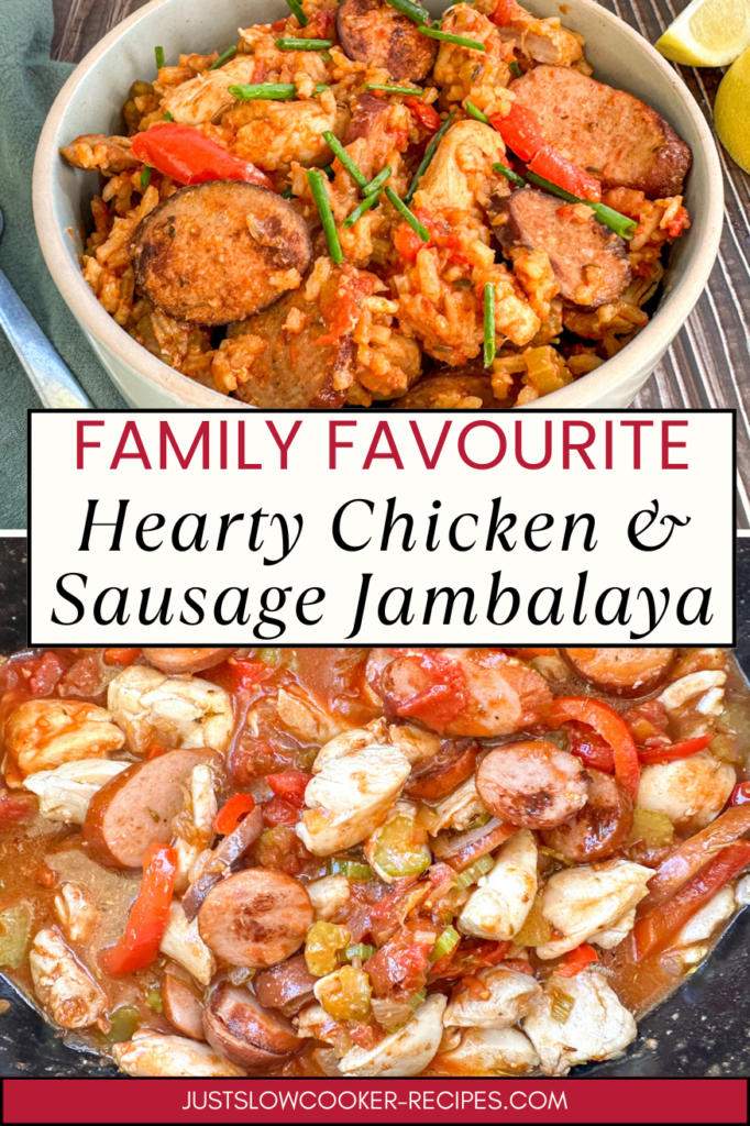 Hearty Chicken & Sausage Jambalaya (Slow Cooker) Pinterest Pin