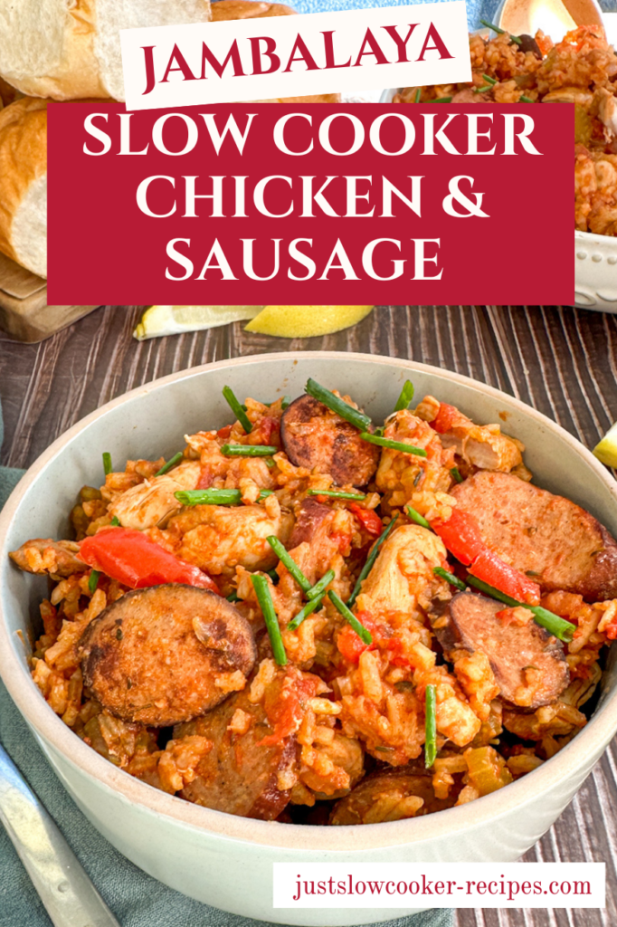 Slow Cooker Chicken & Sausage Jambalaya Pinterest Pin