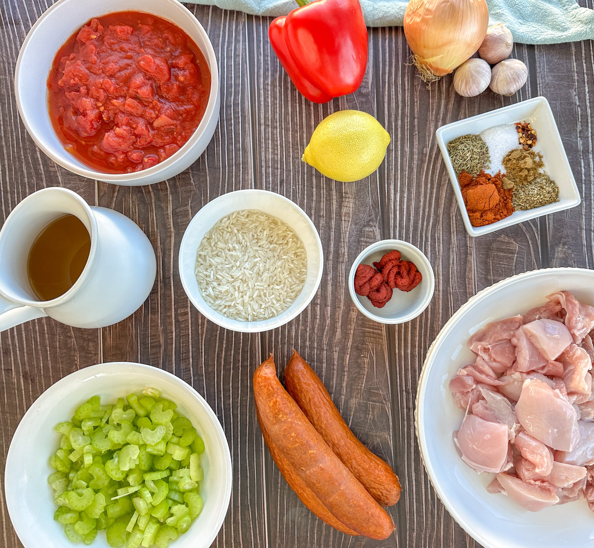 Ingredients used for slow cooker version of chicken and sausage jambalaya
