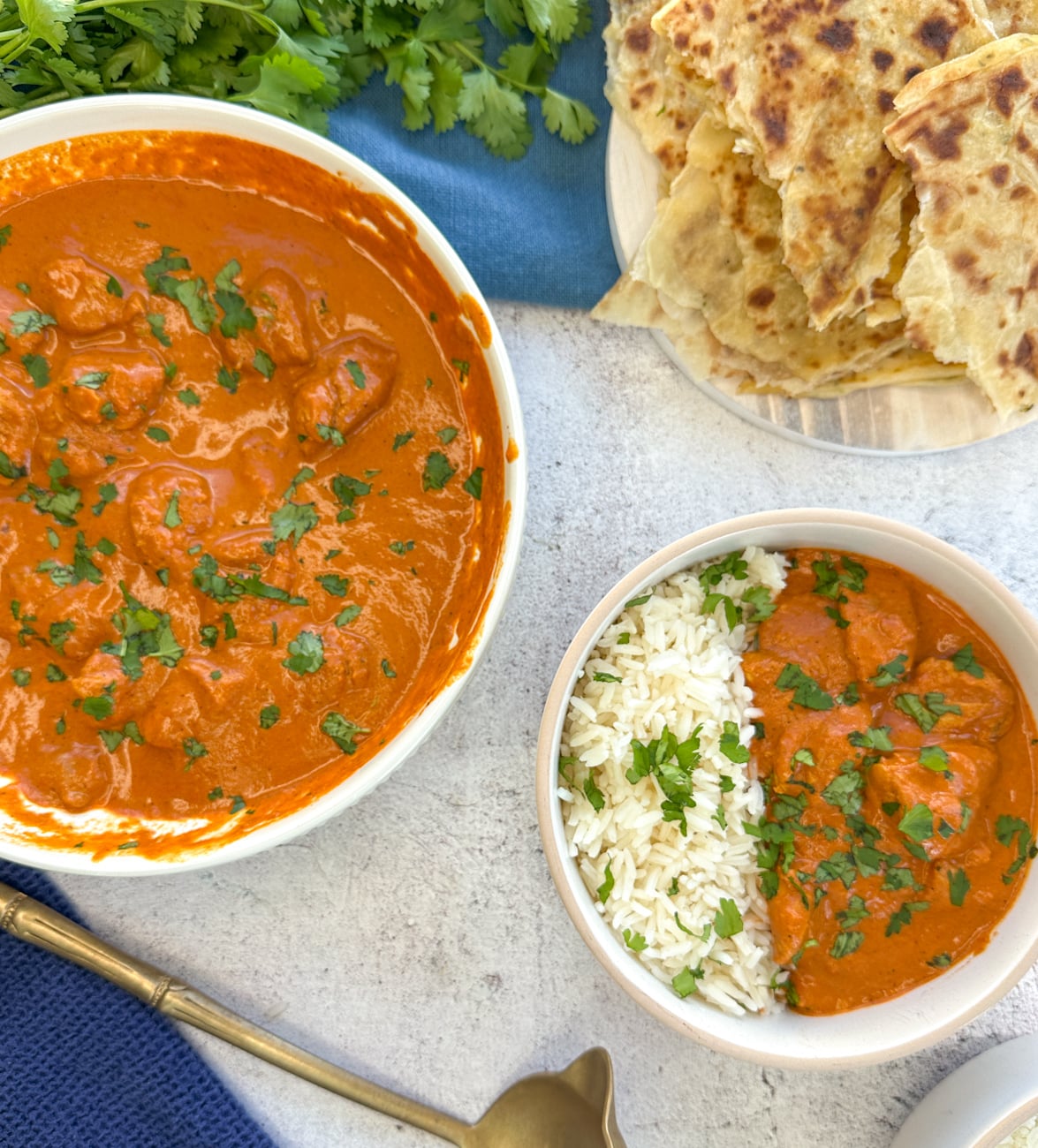 butter chicken served over rice