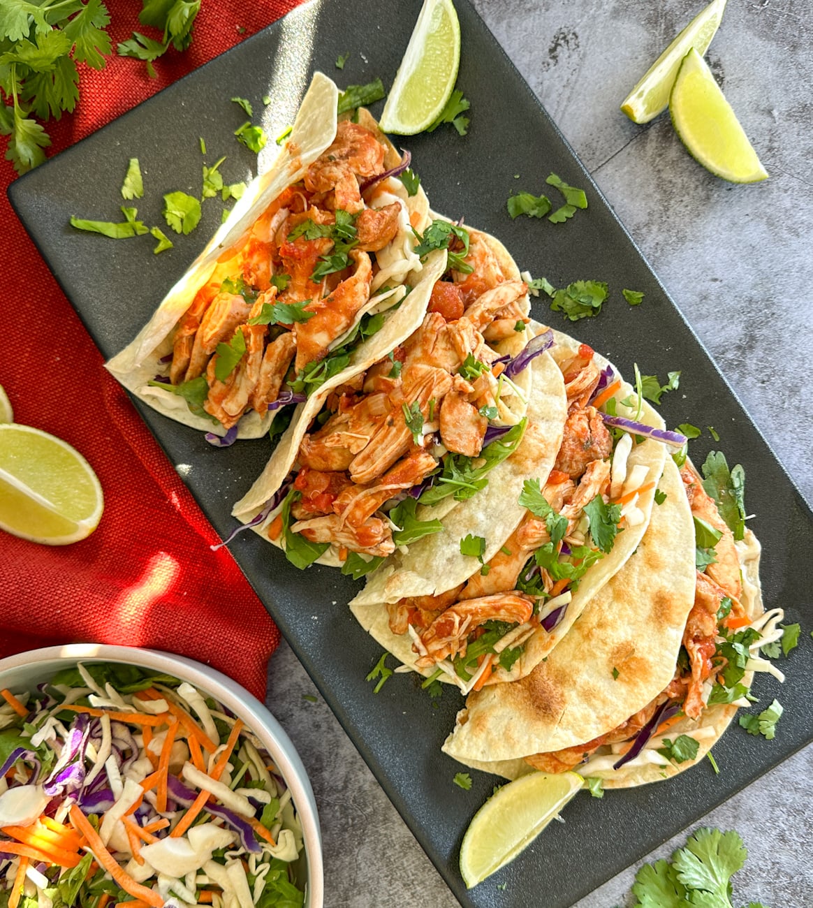 mexican shredded chicken in soft tacos