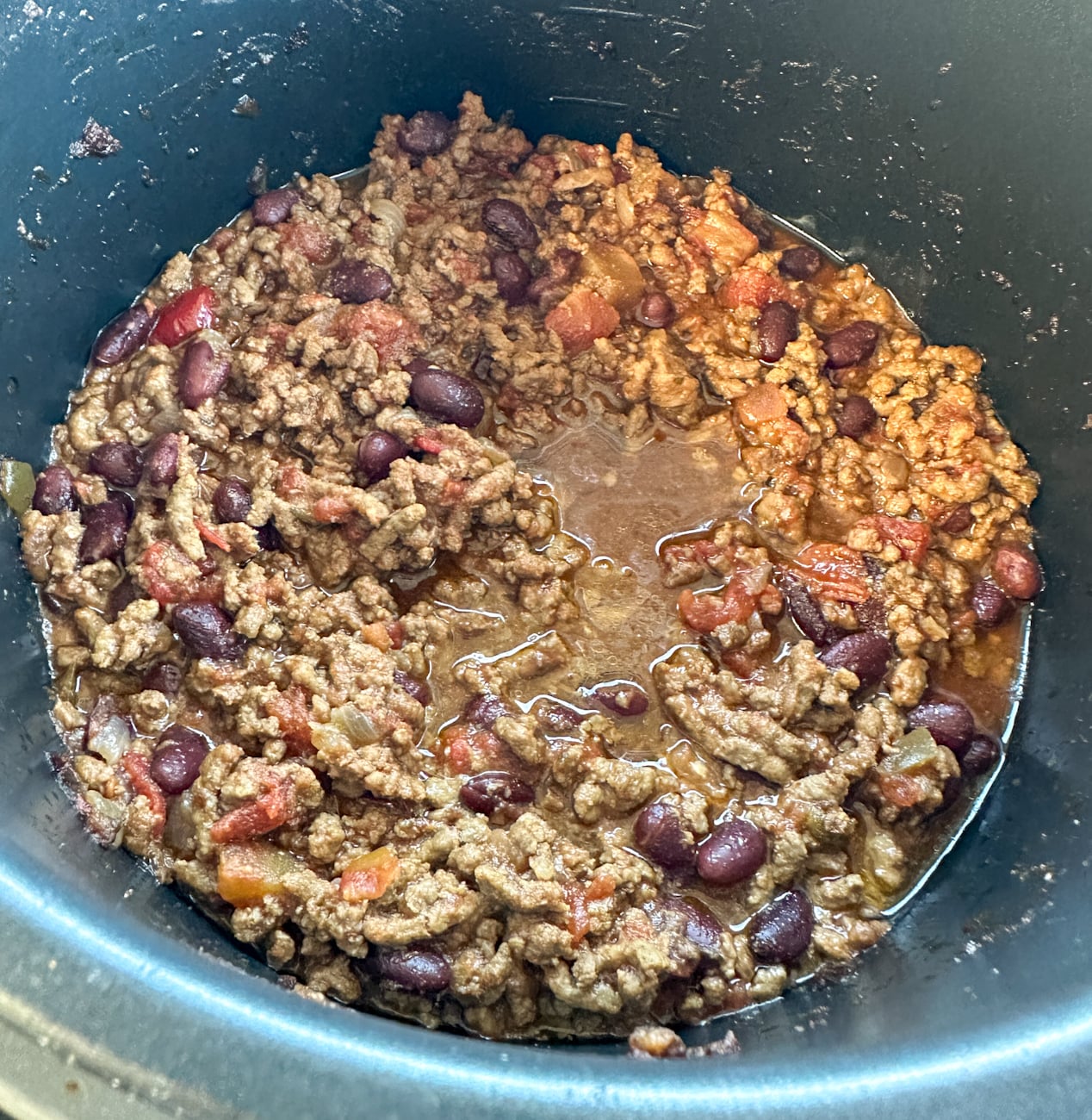 cooked beef nacho chilli in the slow cooker