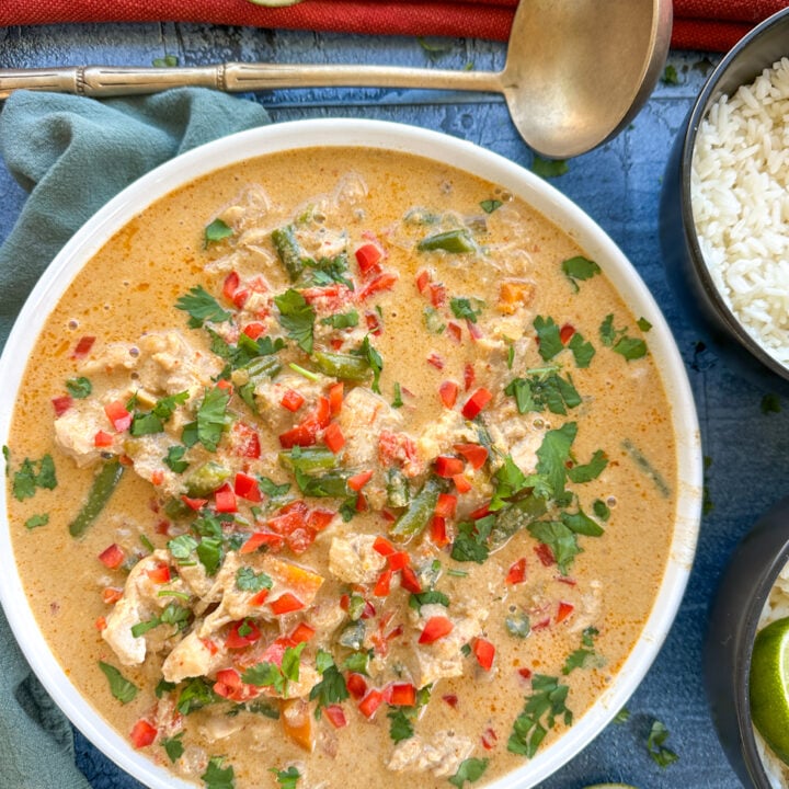 Bowl of creamy Slow Cooker Red thai chicken curry
