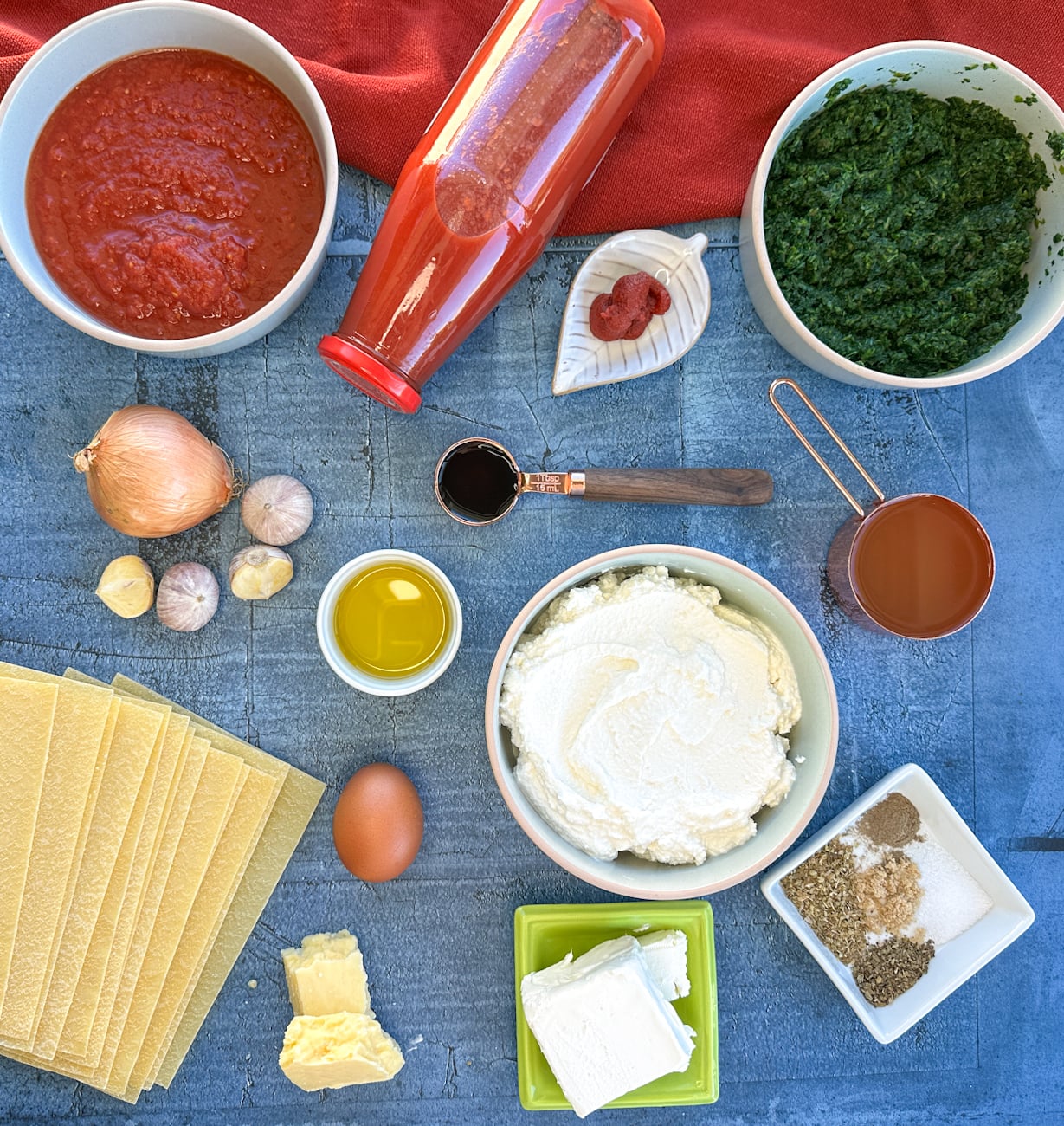 ingredients for spinach and ricotta lasanga