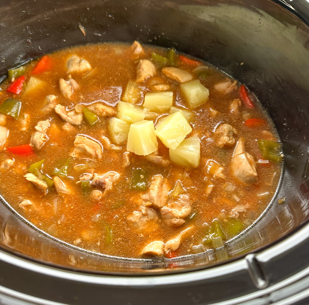 fresh pineapple added to slow cooker at end of cooking time