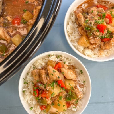 Slow Cooker Sweet & Sour Chicken over rice