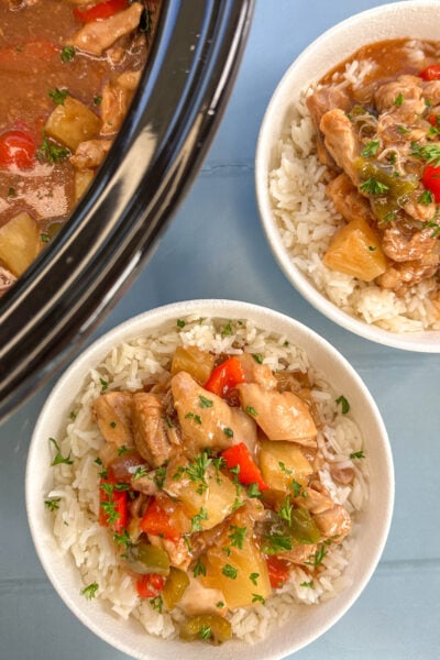 Slow Cooker Sweet & Sour Chicken over rice