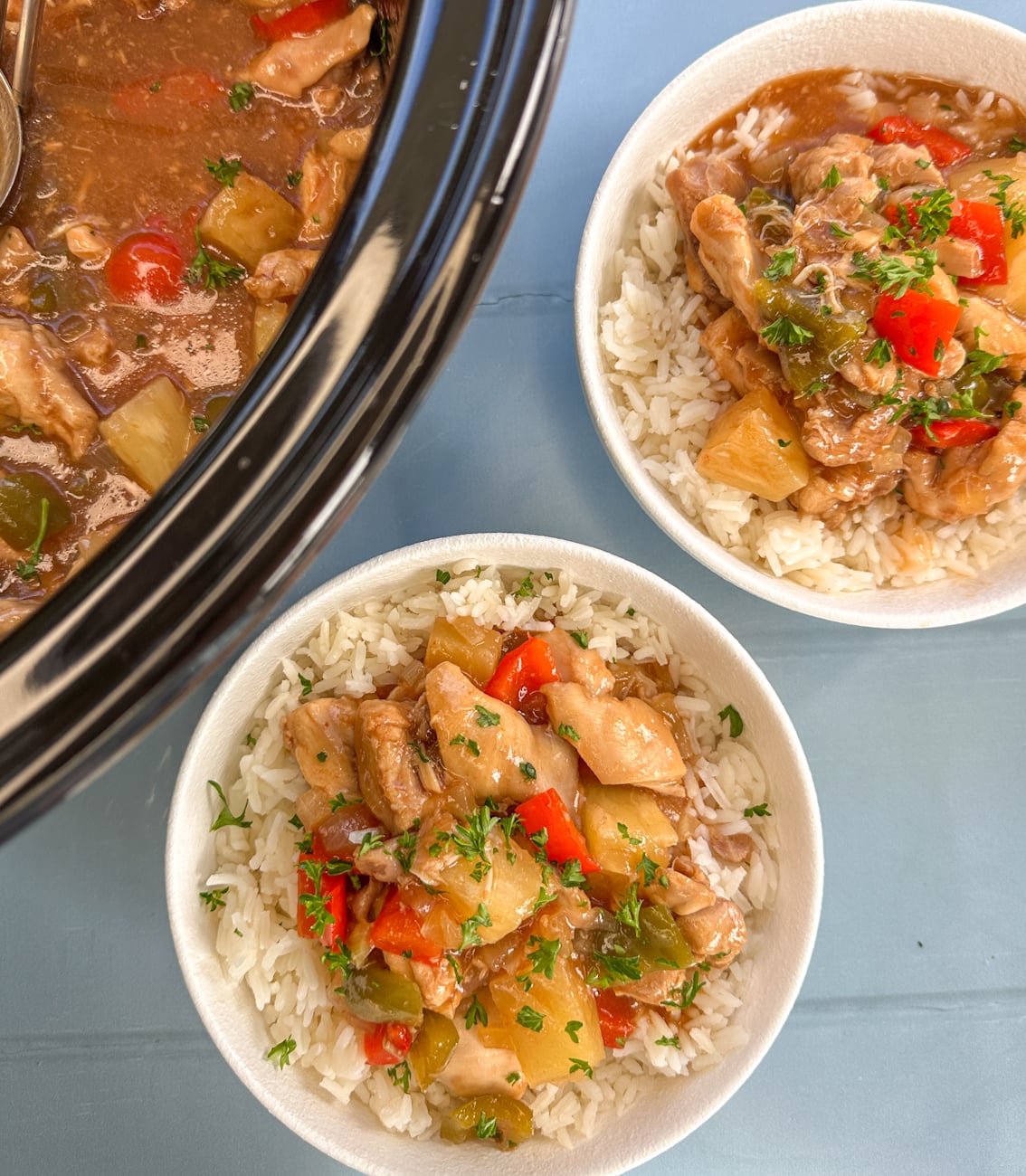 Slow Cooker Sweet & Sour Chicken over rice 