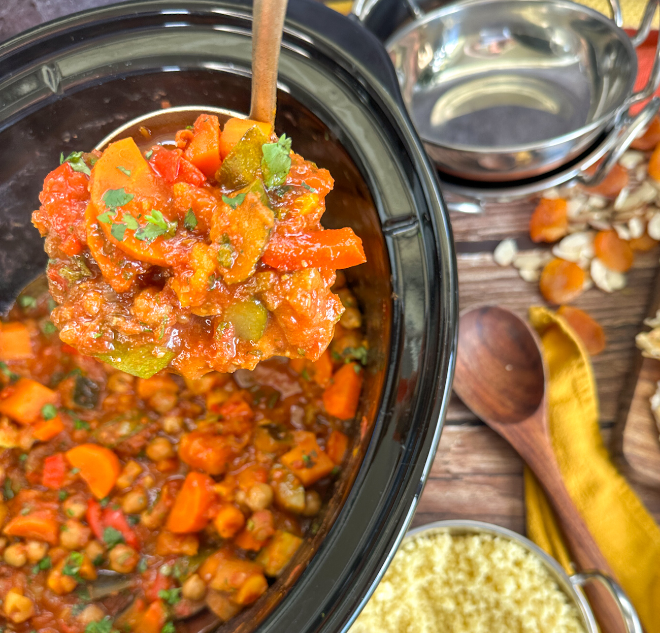 ladle full of moroccan vegetable tagine stew