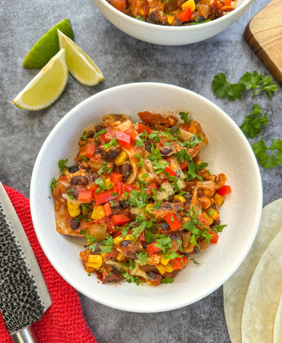 Bowl of Slow Cooker vegetarian enchillada