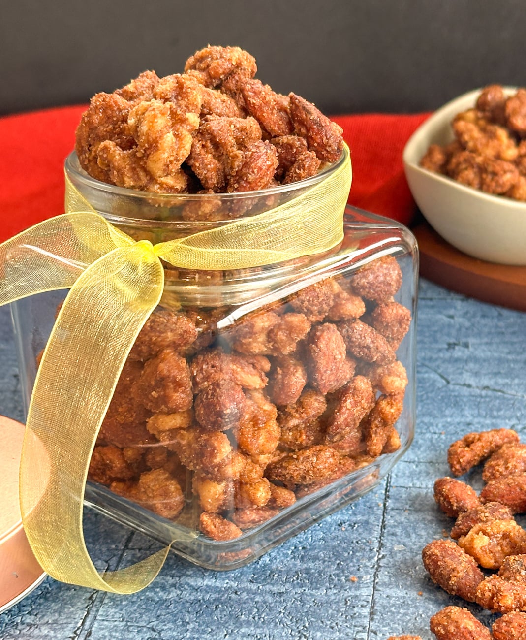 glass jar filled with candied sugar and spice nuts