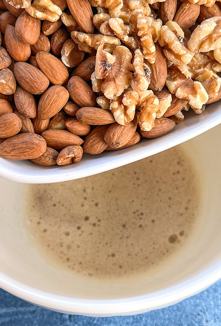 adding nuts to the whipped egg whites