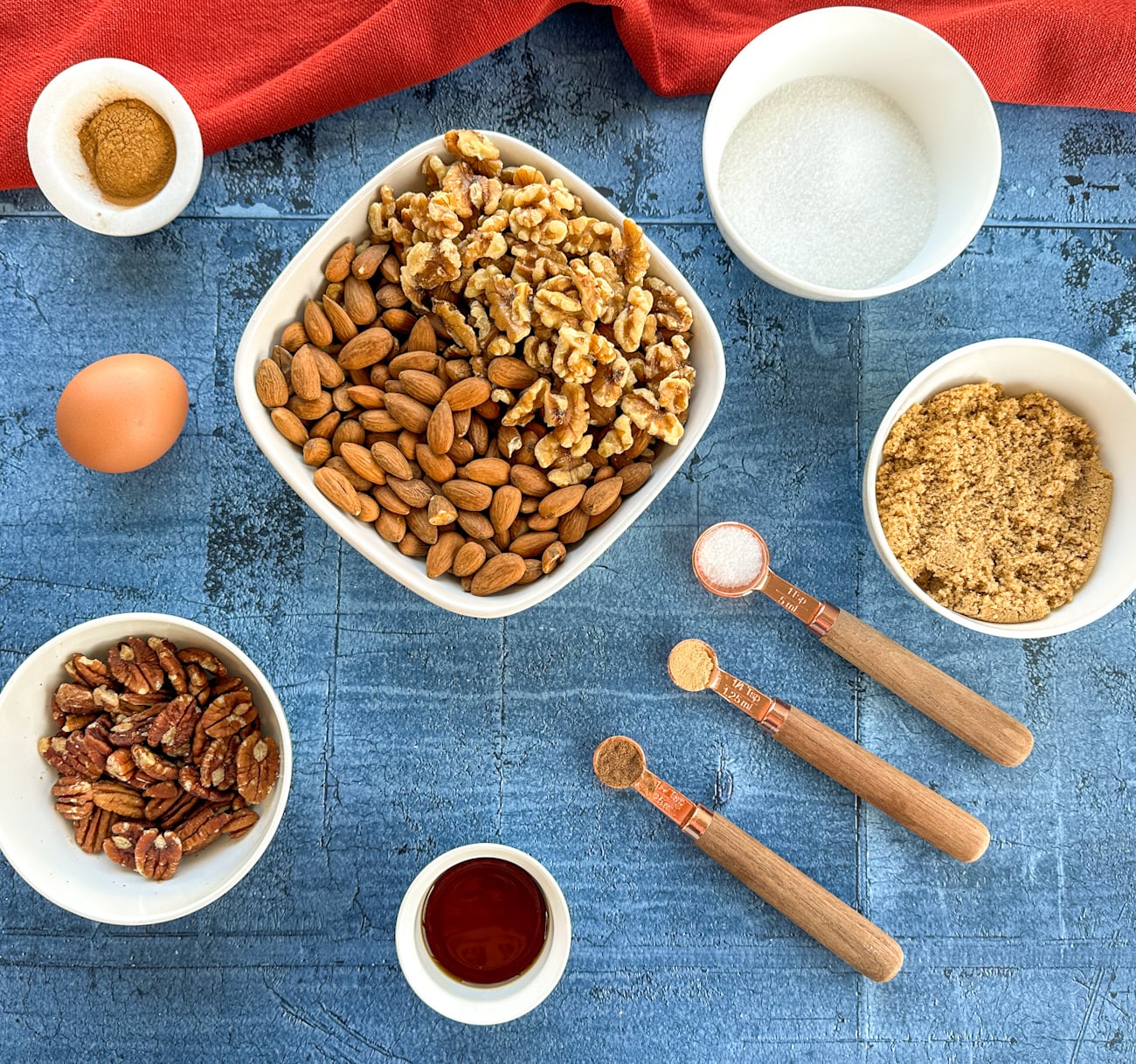ingredients for slow cooker spiced candied nuts.