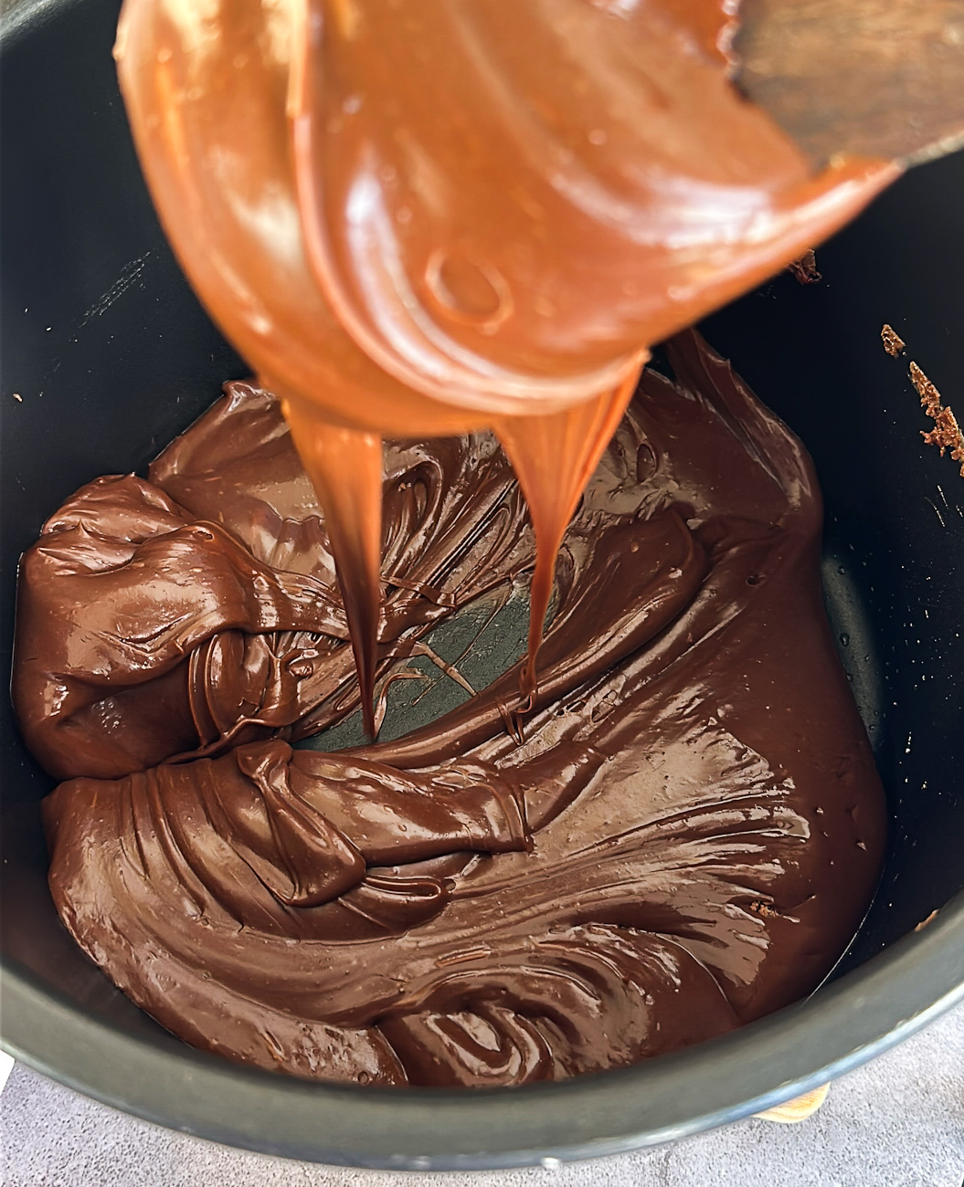 glossy well mixed chocolate fudge
