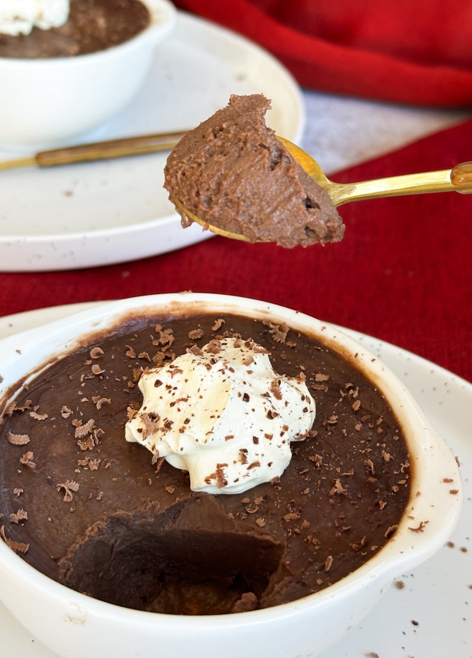 scoop of mousse like silky chocolate pots
