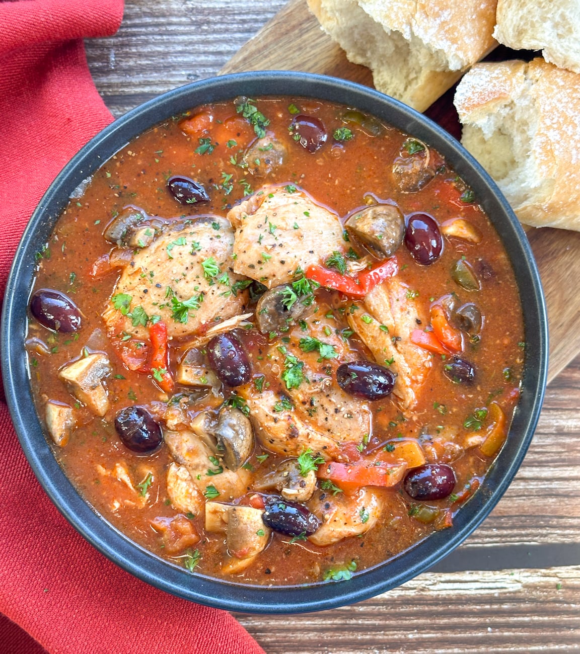 Bowl of cosy chicken cacciatore