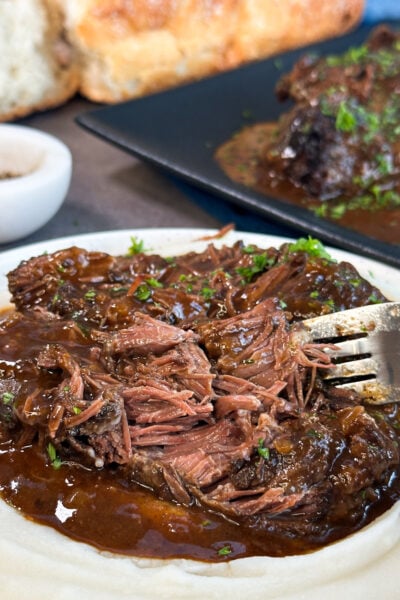 delicious fall apart beef cheeks in a rich gravy