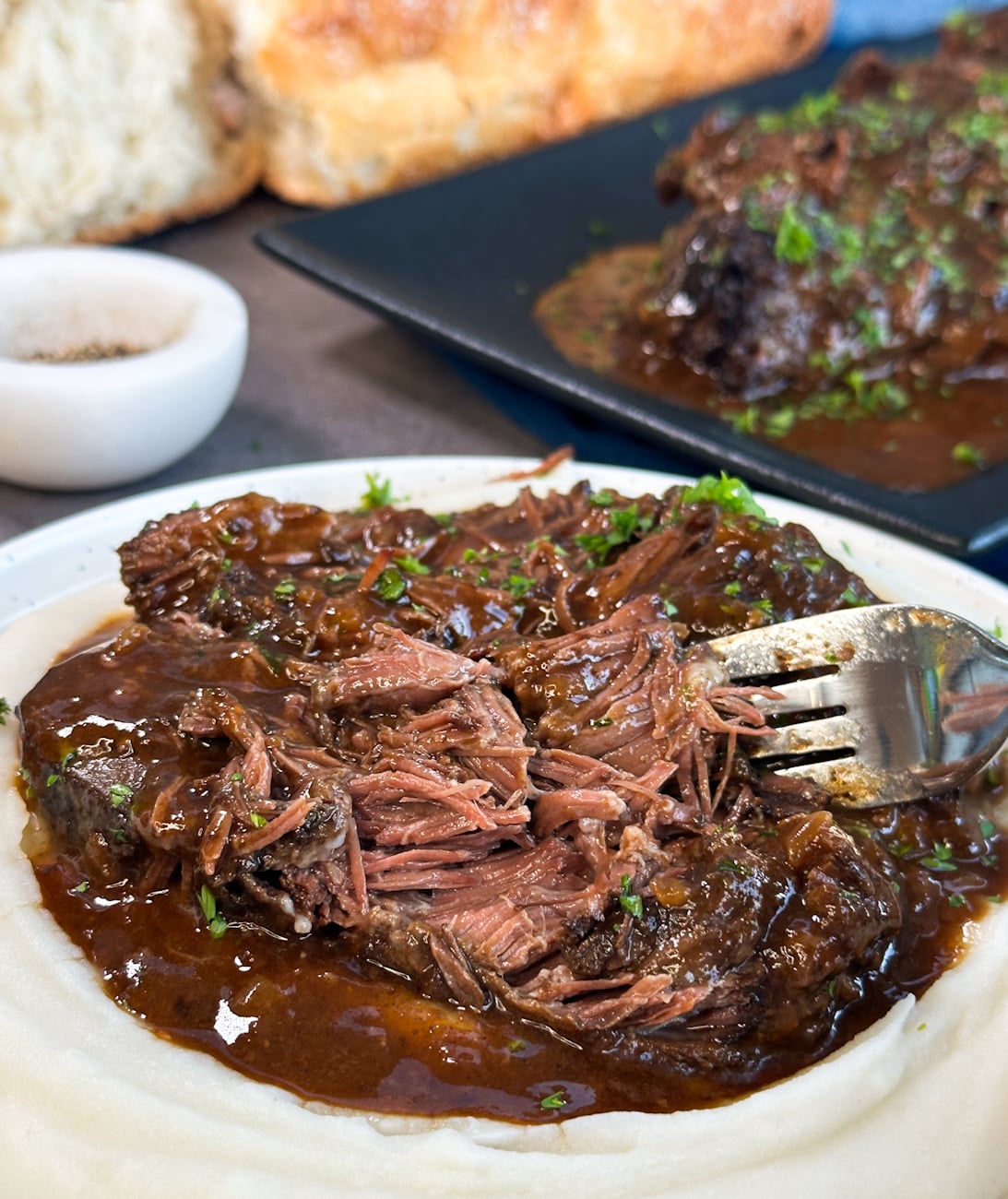 delicious fall apart beef cheeks in a rich gravy