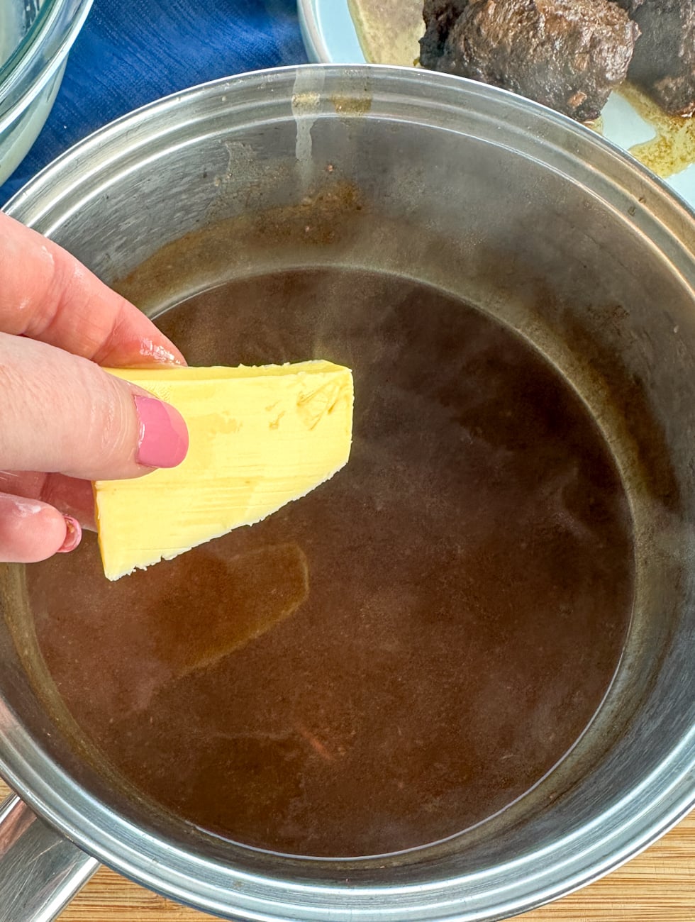reduce the gravy on the stove top then add butter to finish